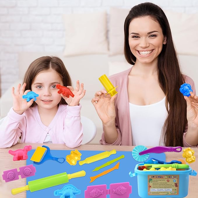 Dough Tool Set, 31 Pcs Basic Dough Tools Kits for Kids, Dough Accessories Includes Storage Container, Mat, 3D Animal, Cutters Roller, Rolling Pins, Safety Scissors - Image 7