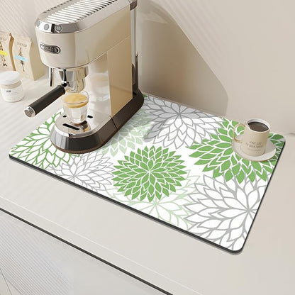 Findosom 2PCS 12" x 20" Dish Drying Mat & 24" x 5.5" Sink Splash Guard, Super Absorbent & Cuttable Dish Mat Drying Kitchen Mat with Green Floral, Hide Stain Drying Mat for Kitchen Counter - Image 6