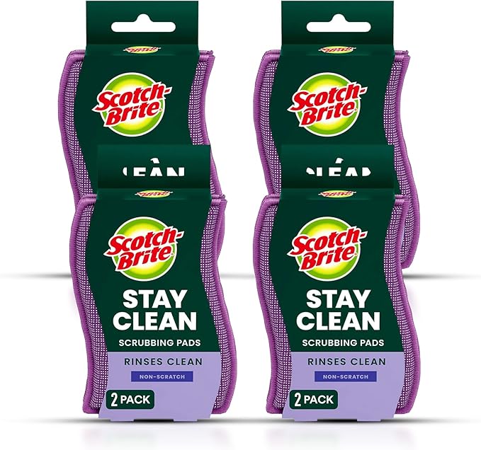 Scotch-Brite Dobie Stay Clean Scrubbers, Non-Scratch Dual-Sided Dish Sponges with Absorbent Cloth Side, Odor Resistant Scrubbing Pads for Dishes and Household Cleaning, 8-Pack by 3MIndustrial
