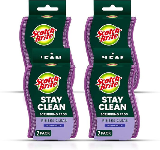 Scotch-Brite Dobie Stay Clean Scrubbers, Non-Scratch Dual-Sided Dish Sponges with Absorbent Cloth Side, Odor Resistant Scrubbing Pads for Dishes and Household Cleaning, 8-Pack by 3MIndustrial