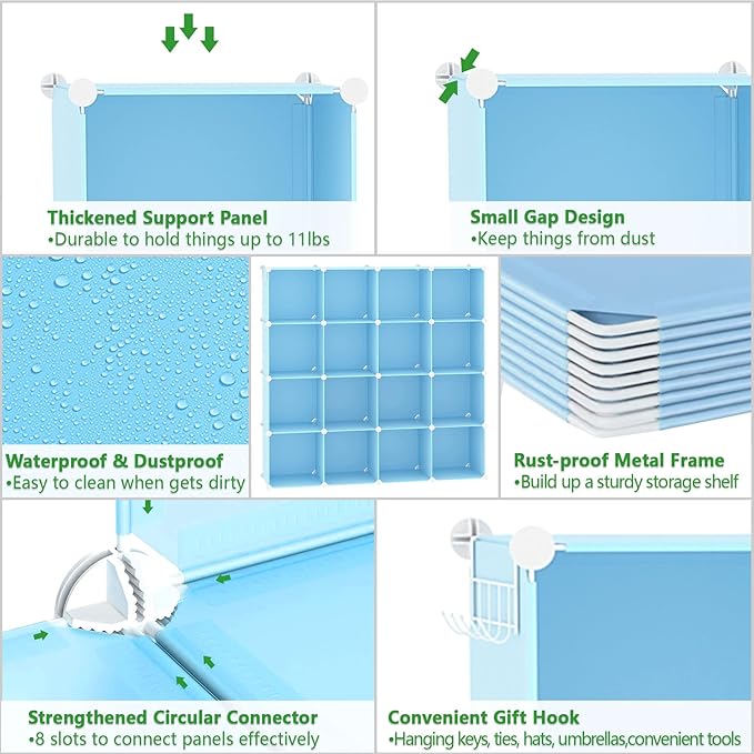 C&AHOME Cube Storage Organizer, 16-Cube Shelves Units, Plastic Storage Cubes, DIY Closet Organizer, Modular Closet Storage Shelves Ideal for Home, Bedroom, 48.4" L × 12.4" W × 48.4" H Blue UPCS16L - Image 6