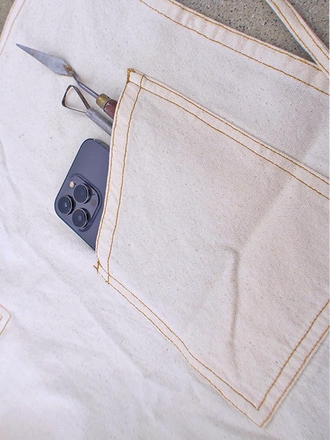 OATMEAL, the original split overlapped apron for ceramics, arts, and chefs, SHORTER VERSION - 43.5 inches long