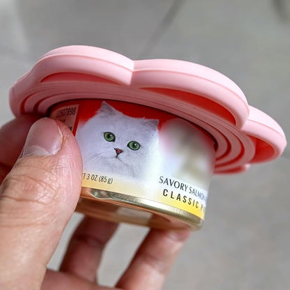 ScivoKaval Cat Food Can Lid Cover - Paw Shape Universal Pink Can Opener Set With One Lid and One Spoon