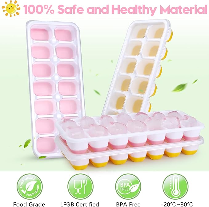 Silicone Ice Cube Tray, 4 Pack Easy-Release & Flexible 14-Ice Cube Trays with Spill-Resistant Removable Lid, Stackable Ice Trays with Covers for Freezer, Cocktail (Pink) - Image 5