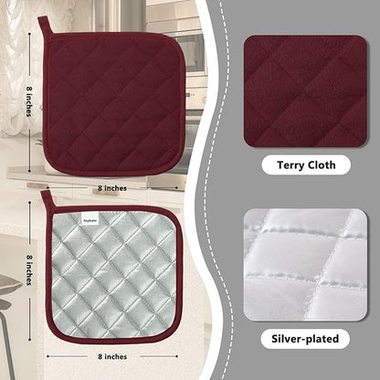 Joyhalo 6 Pack Pot Holders for Kitchen,Cotton Oven Holder with Great Heat Resistance,Non Slip Hot Pads for Kitchen Clearance,Dark Red - Image 2