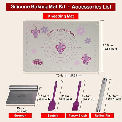 Silicone Baking Mat Gift Set – XL Non-Stick Pastry Mat with Rolling Pin, Dough Scraper, Spatula & Brush | Perfect Christmas Baking Kit for Cookies, Pies & Holiday Treats | Gift-Ready Box