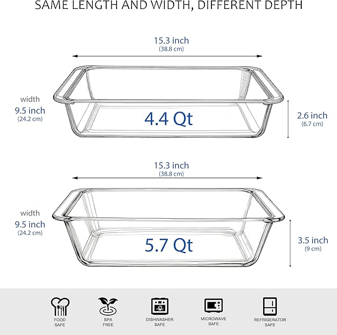 Set of 2 pcs Tempered Glass Baking Dish Set, Deep and Classic Borosilicate Glass Baking Dish Set (5.4L+4.2L). Oven, Microwave, Refrigerator and Dishwasher Safe.