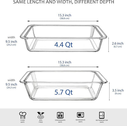 Set of 2 pcs Tempered Glass Baking Dish Set, Deep and Classic Borosilicate Glass Baking Dish Set (5.4L+4.2L). Oven, Microwave, Refrigerator and Dishwasher Safe.