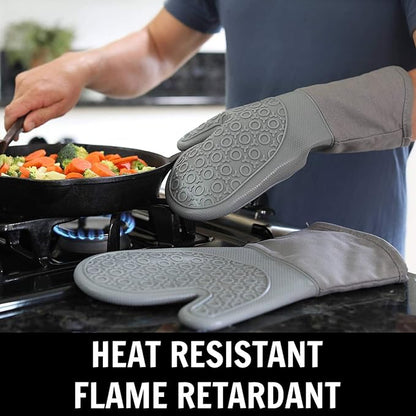 BPA-Free Soft Silicone 4 Piece Oven Mitts & Trivets Set - Ultra Heat Resistant Oven Mitts with Thick Cotton Liner - Long Slip Resistant Pot Holders, Flexible Oven Gloves - Navy - Image 3