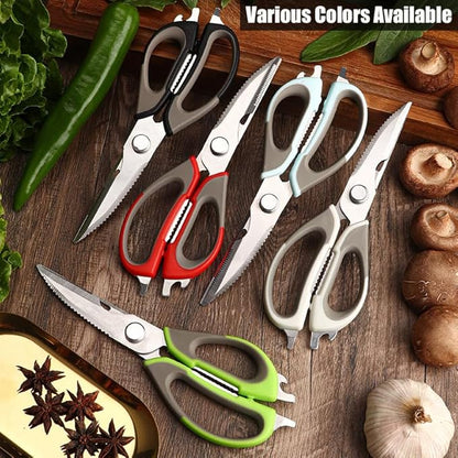2 Pcs Heavy Duty Kitchen Shears for Food, Come Apart Design, Kitchen Scissors with Magnetic Holder, Stainless Steel Multi-function Food Cooking Magnetic Scissors for Fridge (White and Blue)