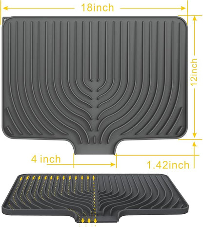 Silicone Dish Drying Mat for Kitchen Counter , 18x12 Inch Dish Drying Rack Mat with Built in Drain, Drying Mats for Dishes Dry Pad for Kitchen Counter,Not applicable Bumps up sink (18×12inch, gray)