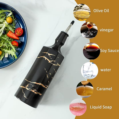 Ceramic Olive Oil Dispenser Bottle, Oil Dispenser Bottle for Kitchen, Large Capacity 26oz Oil and Vinegar Bottles Dispenser，Black