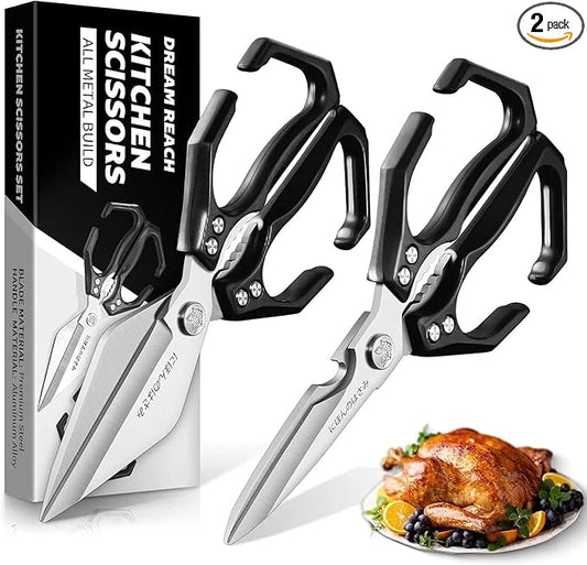 Dream Reach Japanese Kitchen Scissors Set - Heavy Duty Kitchen Shears for Food, Meat Scissors Dishwasher Safe, Poultry Shears for, Meat, Seafood, Bone Cutting - Gifts for Men (Black)