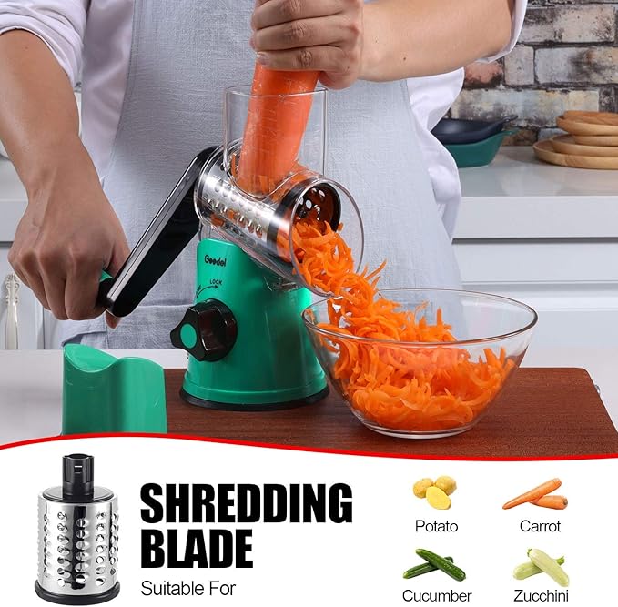 Geedel Rotary Cheese Grater with 3 Interchangeable Blades, Kitchen Mandoline Vegetable Slicer for Fruit, Nuts , Easy to Clean - Image 4