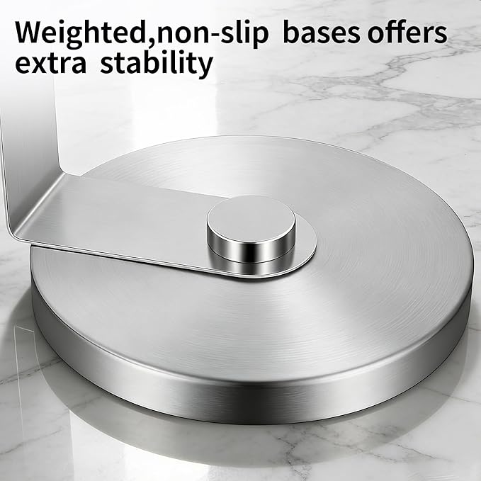 ZUNTO Paper Towel Holder for Countertop, Freestanding Kitchen Paper Towel Organizer, One-Hand Tear Paper Towel Rack, Heavy Duty and Non-Slip, Silver