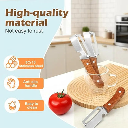 Roselli Wooden-Handled Stainless Steel Shredder and Peeler, Multifunctional Vegetable Peelers for Kitchen, Stainless Steel Peeler Knife with Wooden Handle & Bottle Opener (Shredder/Paring knife)