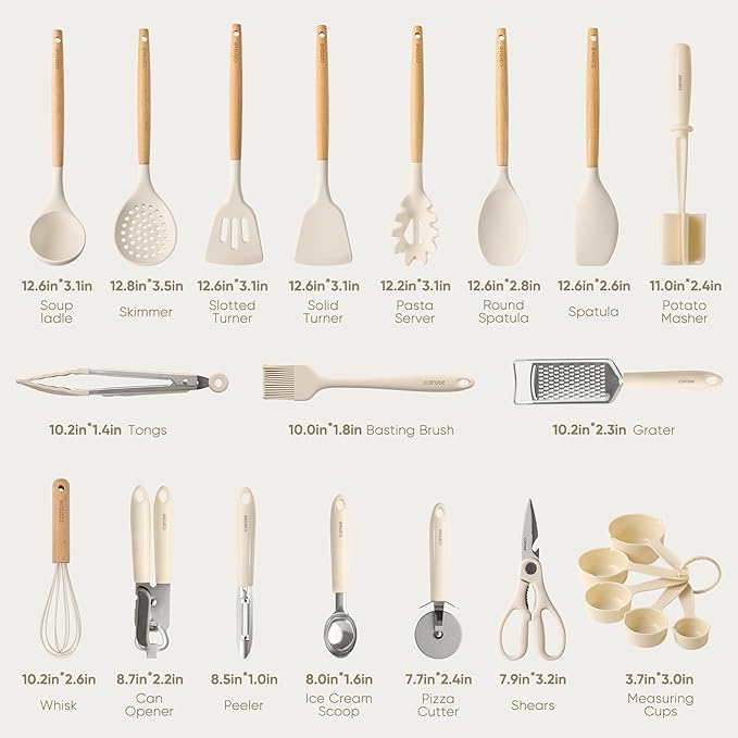 CAROTE 22pcs Silicone Cooking Utensils Set, 446°F Heat Resistant Kitchen Utensils Gadgets Set, Spatula, Turner, Whisk, Tongs - Image 2