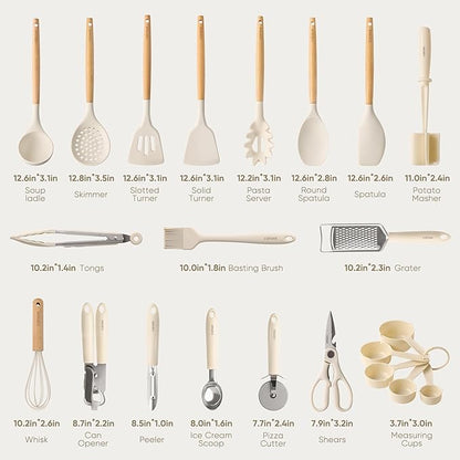 CAROTE 22pcs Silicone Cooking Utensils Set, 446°F Heat Resistant Kitchen Utensils Gadgets Set, Spatula, Turner, Whisk, Tongs - Image 2