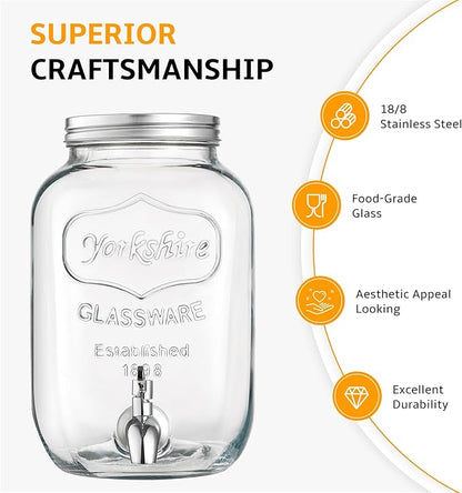 2 Gallon Glass Beverage Dispenser with Stand and Lid, 18/8 Stainless Steel Spigot - Glass Drink Dispensers for Parties - Mason Jar Drink Dispensers with Lids - Image 3