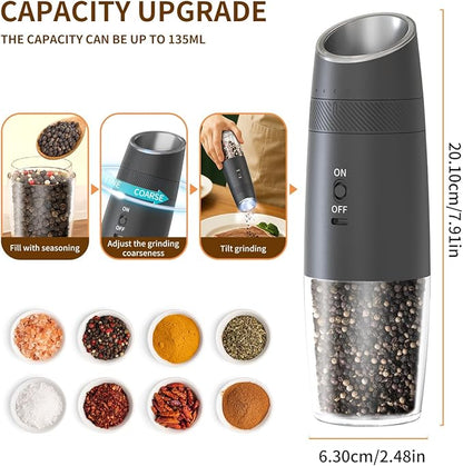 CIRCLE JOY Gravity Electric Salt and Pepper Grinder Set Rechargeable Automatic Pepper and Salt Shakers with LED Light, External Adjustable Coarseness, One-Hand Operation for Salt & Spices - Image 2