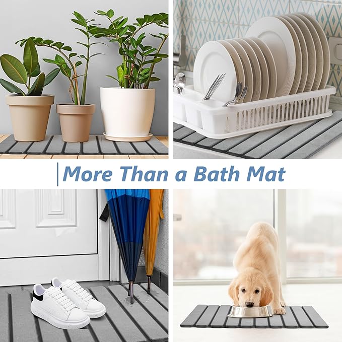 AWW Foldable Stone Bath Mat, Super Absorbent Diatomaceous Earth Mats, Non-Slip 23.6 x 15.5 Inch Quick Drying Mat, Compact and Easy to Store Bath Mats for Bathroom, Easy to Clean, Grey - Image 7