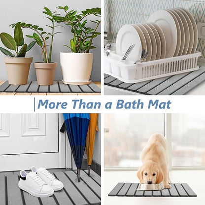 AWW Foldable Stone Bath Mat, Super Absorbent Diatomaceous Earth Mats, Non-Slip 23.6 x 15.5 Inch Quick Drying Mat, Compact and Easy to Store Bath Mats for Bathroom, Easy to Clean, Grey - Image 7
