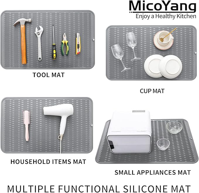 MicoYang Silicone Dish Drying Mat for Multiple Usage,Easy clean,Eco-friendly,Heat-resistant Silicone Mat for Kitchen Counter or Sink,Refrigerator or Drawer Liner Grey 3XL 28 inches x 18 inches - Image 4