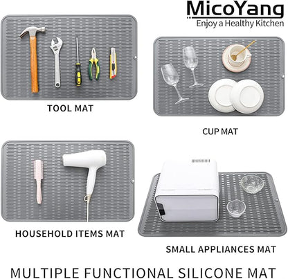 MicoYang Silicone Dish Drying Mat for Multiple Usage,Easy clean,Eco-friendly,Heat-resistant Silicone Mat for Kitchen Counter or Sink,Refrigerator or Drawer Liner Grey 3XL 28 inches x 18 inches - Image 4