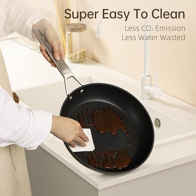 MsMk 7 inch Small Egg Nonstick Frying Pan with Lid, Eggs Omelette Burnt also Non stick, Scratch-resistant, Induction Skillet, Oven Safe to 700°F Pan for Cooking, Dishwasher Safe