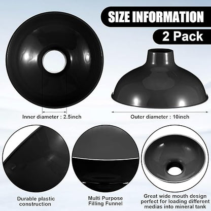 Vesici 2 Pack Extra Large Wide Mouth Funnel Black 2.5" x 10" Multi Purpose Filling Funnel Plastic Reusable for Water Softener Resin Tanks Carbon Media Jar Filling Use