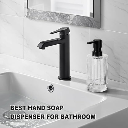 VIMERPA Glass Soap Dispenser with Pump, 11 fl oz Clear Hand Soap Dispensers for Bathroom, Ribbed Style Dish Soap Dispenser for Kitchen, Modern Refillable Liquid Soap Pump Bottle