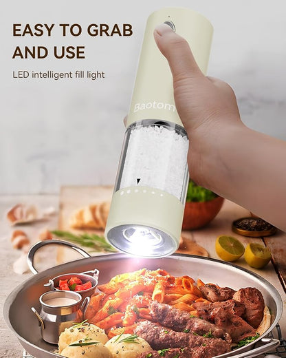 Electric Salt and Pepper Grinder Set with Dual Charging Base, 6 Adjustable Coarseness Levels & External Grind Settings, One-handed Operation Salt and Pepper Mills with LED Light,Beige