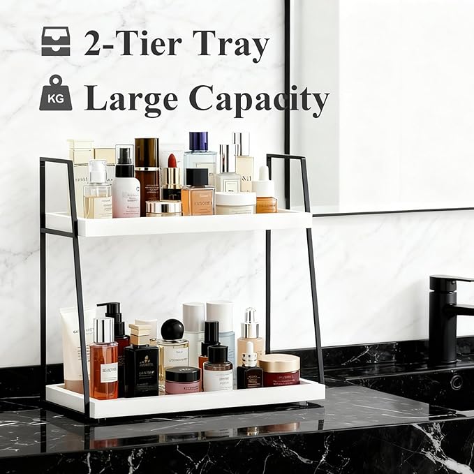 Countertop Coffee Station Organizer, 2 Tier Large Coffee Bar Organizer for Accessories Storage, Stable Metal Wooden Shelf Syrups Holder Condiments Rack - Image 4