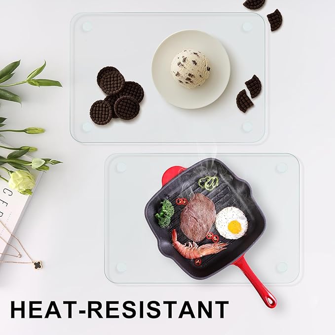 Tempered Glass Cutting Board, 12x8" Cutting Board for Kitchen Counter,Small Size Clear Glass,with Non-Slip Feet, Scratch Resistant,Heat Resistant