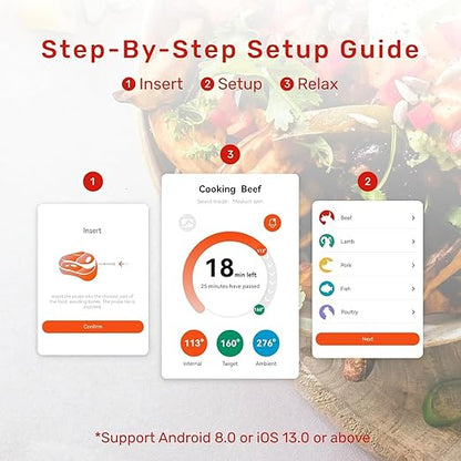 Wireless Bluetooth Meat Thermometer Digital, Smart AI Powered Cooking Thermomer with APP Control, IP69 Waterproof Meat Probe for BBQ, Oven, Grill, Smoker (S Pro)