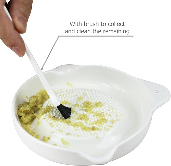 EIKS Ceramic Ginger Grater for Grinding Wasabi Fruits Vegetables Ginger Garlic Cheese, Package with Ceramic Spoon And Cleaning Brush