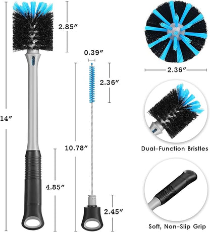 MOSOLAN 2-in-1 Bottle Brush with Straw Brush, Long Handle Water Bottle Scrubbing Brush, Built for Cleaning Sport Bottles, Baby Bottles, Water Bottles, Coffee Mugs, Wine Decanters, Flask, 1 Pack - Image 4