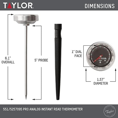 Taylor Pro Series Analog Instant Read Thermometer, Temperature Monitoring: 120F to 220F, Black