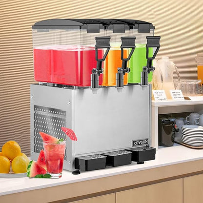 ROVSUN Commercial Beverage Dispenser 7.8 Gal/30L, Commercial Juice Dispenser Cold Drink Dispenser 10L X 3 Tanks Stainless Steel with Thermostat Controller for Home Restaurant Bar Party 110V/60HZ - Image 8