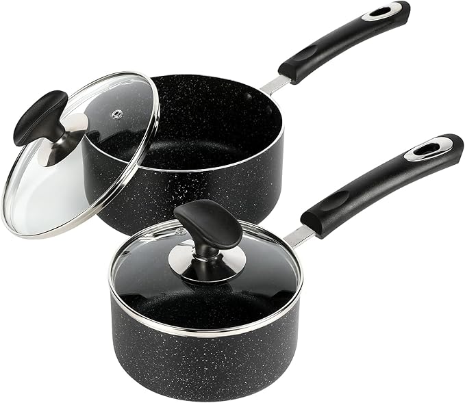 Nonstick Saucepan Set - 1 Quart and 2 Quart,Ultra Non Stick Sauce Pan Small Pot with Glass Lid,Great for Home Kitchen Restaurant,Black - Image 8