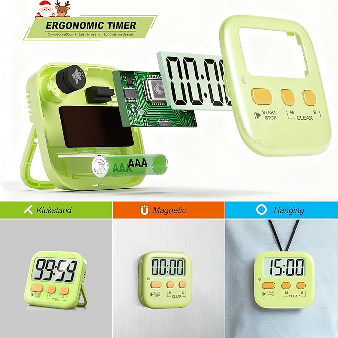 Antonki 2 Pack Digital Timer for Kids, Magnetic Countdown Kitchen Timers for Cooking, Egg, Classroom, Teacher, Exercise, Study, Oven - Battery Included - Image 5