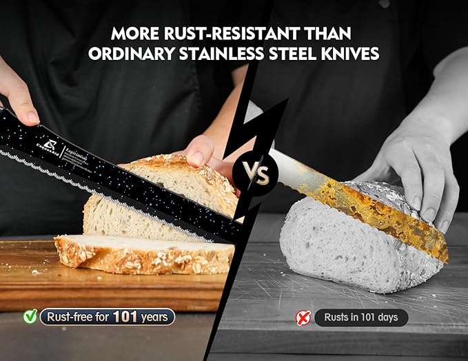 CoquusAid Upgrade Bread Knife for Homemade Bread, World‘s 1st Double Serrated Knife for Crusty Sourdough, 11.6 Inch Stainless Steel Bread Slicer, Professional Sourdough Cutter, Ideal Gift, Black - Image 5