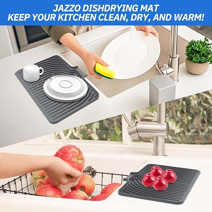Dish Drying Mat for Kitchen Counter, with Built-in Drain Lip, Food-Grade Silicone, Easy Clean Pad for Countertop Protection, Multi-Functional Use (14.7x10.2, Grey) - Image 5