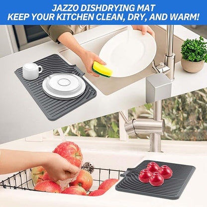 Dish Drying Mat for Kitchen Counter, with Built-in Drain Lip, Food-Grade Silicone, Easy Clean Pad for Countertop Protection, Multi-Functional Use (14.7x10.2, Grey) - Image 5