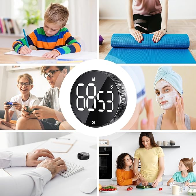 BlueSnail Kitchen Timer with LED Digital Display Smart Efficana for Home Classroom Gym Office, Volume and Brightness Adjustable Productivity Timer (All Black) - Image 6