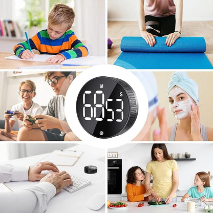 BlueSnail Kitchen Timer with LED Digital Display Smart Efficana for Home Classroom Gym Office, Volume and Brightness Adjustable Productivity Timer (All Black) - Image 6