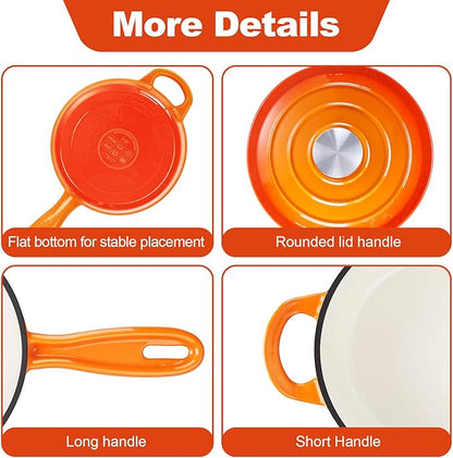 HaSteeL 1 QT Cast Iron Saucepan, Mini Enamel dutch oven with lid, Small Non Stick Pan for Milk, Pasta Tomato Sauce, Butter, Breakfast, Soup, Suitable for Boiling Stewing Frying, Easy to Clean, Orange