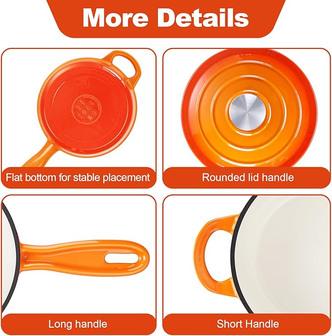 HaSteeL 2 QT Cast Iron Saucepan, Mini Enamel Dutch Oven with Lid, Small Non Stick Pan for Milk, Pasta Tomato Sauce, Butter, Breakfast, Soup, Suitable for Boiling Stewing Frying, Easy to Clean, Orange