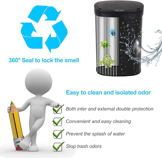 Bigacc Kitchen Trash Can | Stainless Steel 13 Gallon Trash Can | 50L Touch Free Garbage Can with Lid | Electronic Motion Sensor Automatic Trash Bin High Capacity for Kitchen Bathroom Office, Black - Image 4