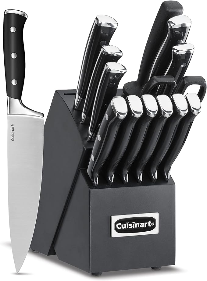 Cuisinart 15-Piece Knife Set with Block, High Carbon Stainless Steel, Forged Triple Rivet, Black/Black C77BTR-15PBK by Cuisinart